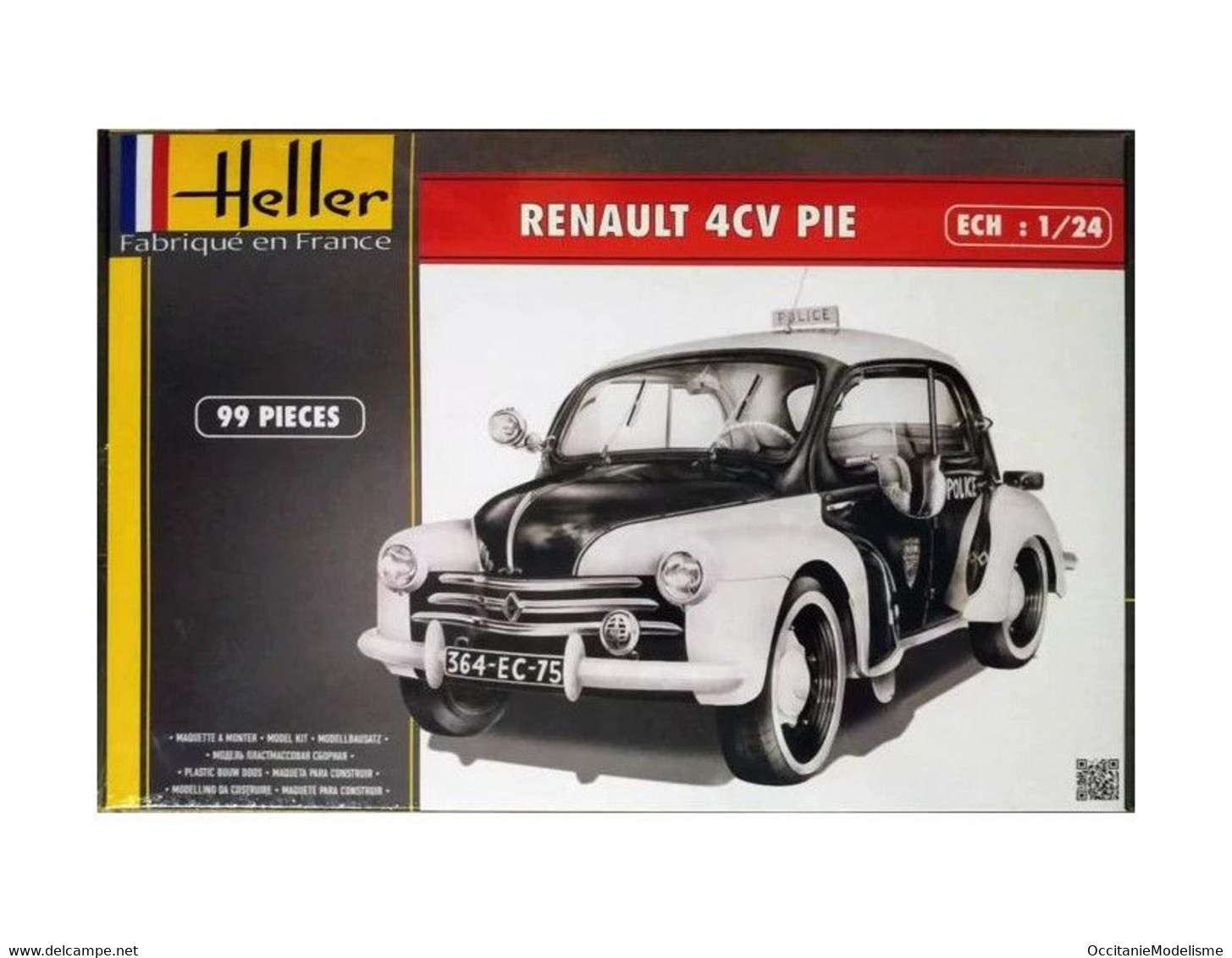 Heller - RENAULT 4CV POLICE PIE 1955 Maquette Kit Plastique Réf. 80764 NBO Neuf 1/24 - Auto's