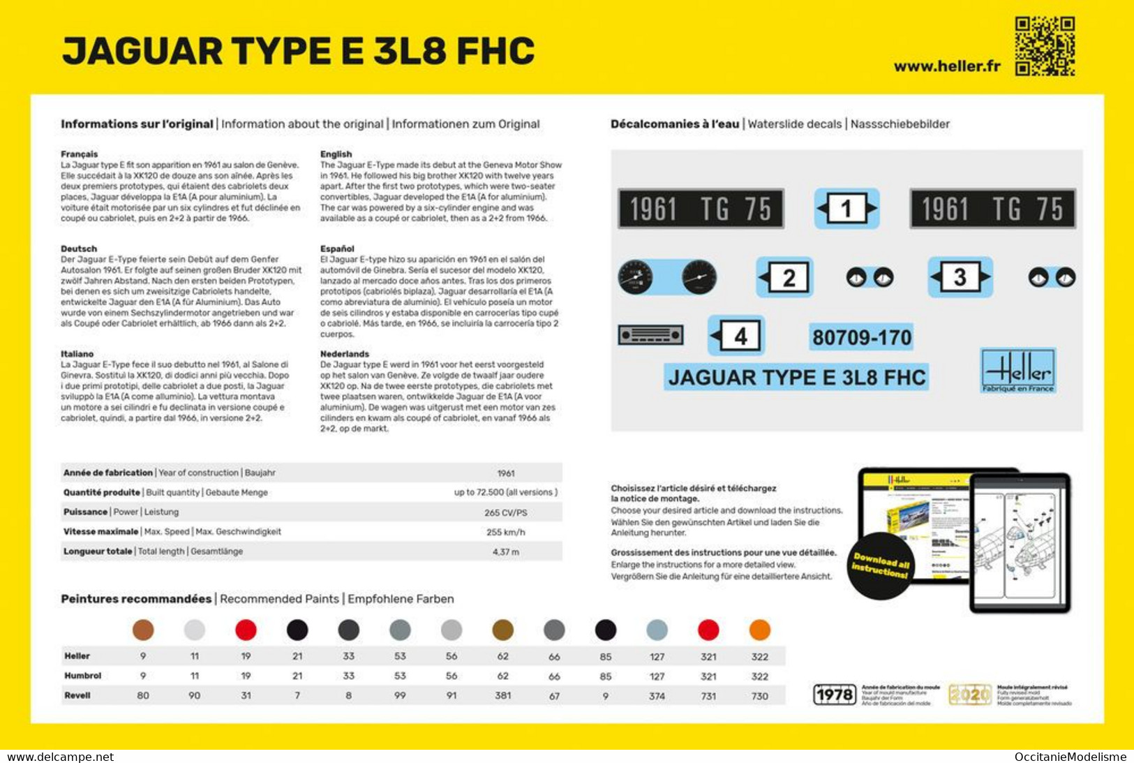 Heller - JAGUAR TYPE E E 3L8 FHC Maquette Kit Plastique Réf. 80709 NBO Neuf 1/24 - Cars