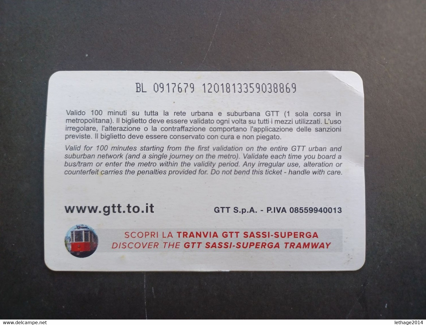 BIGLIETTO TICKET TRAM TORINO - Europe