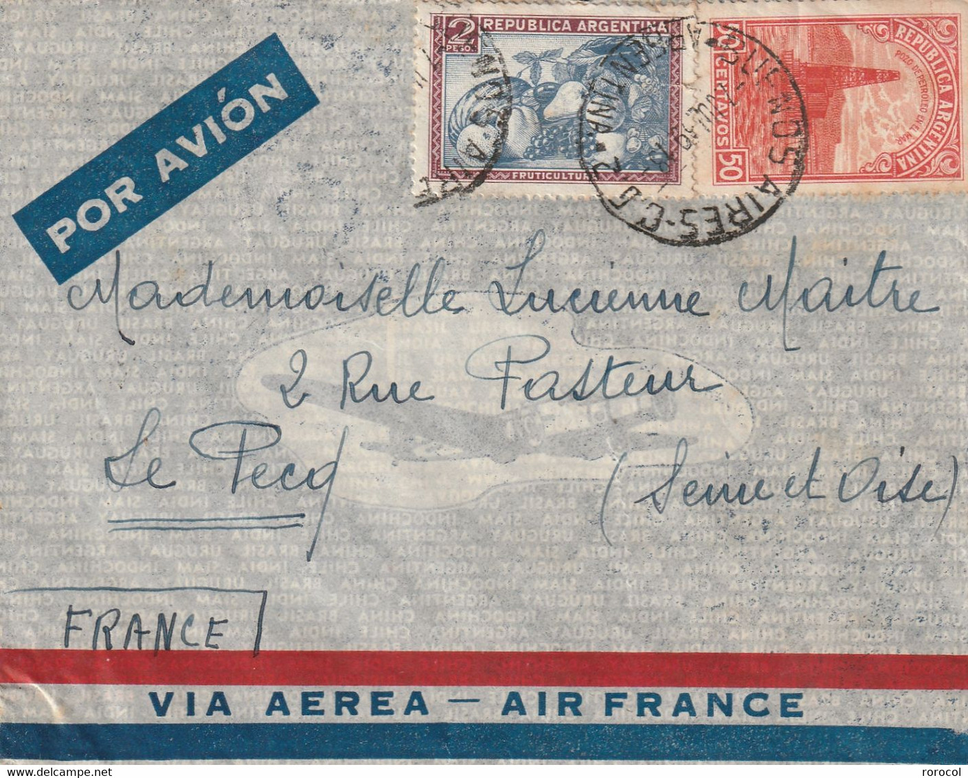 ARGENTINE Lettre BUENOS AIRES 1939 Pour La France Enveloppe VIA AEREA - AIR FRANCE - Briefe U. Dokumente