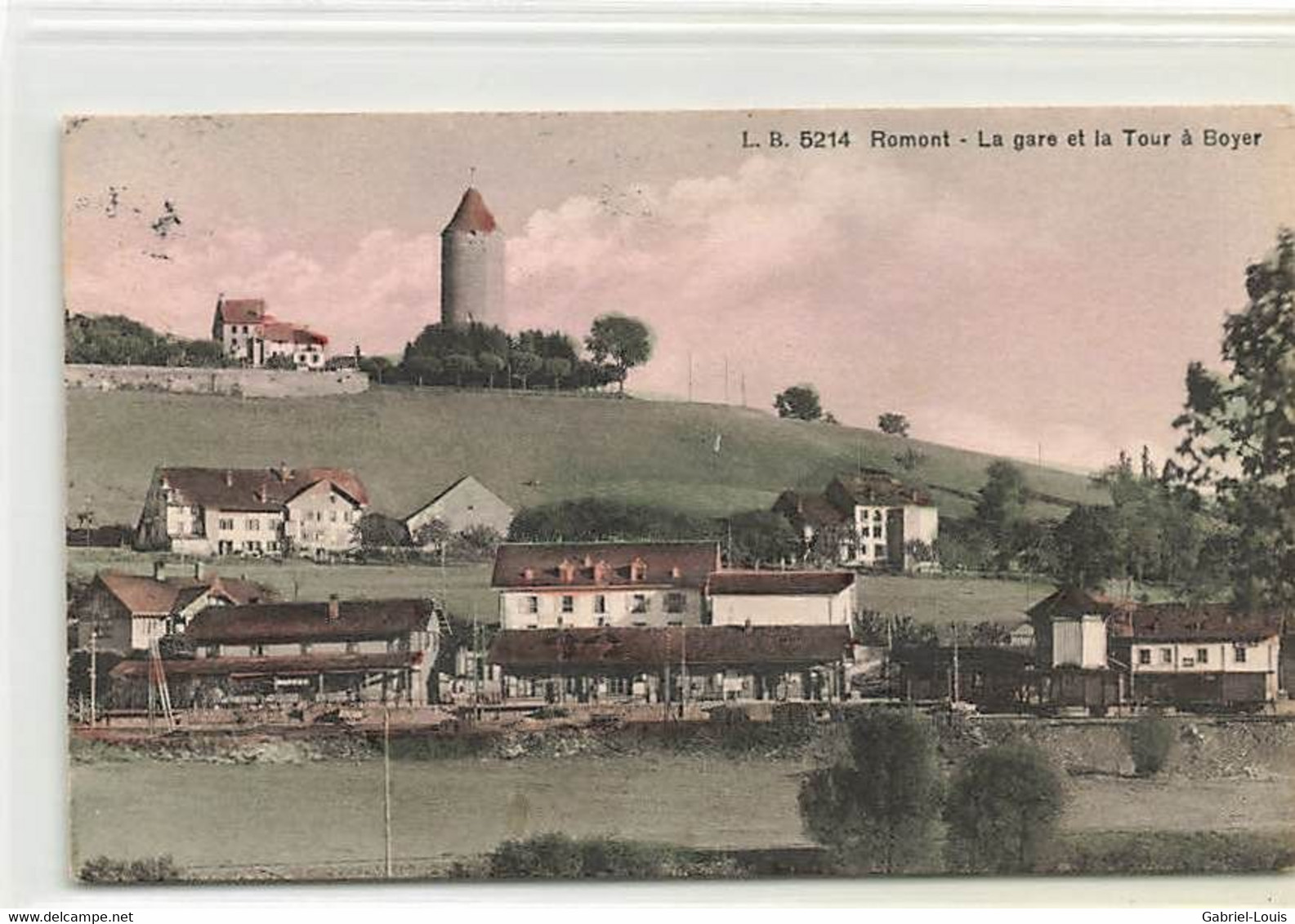 Romont La Gare Et La Tour à Boyer 1919 - Romont