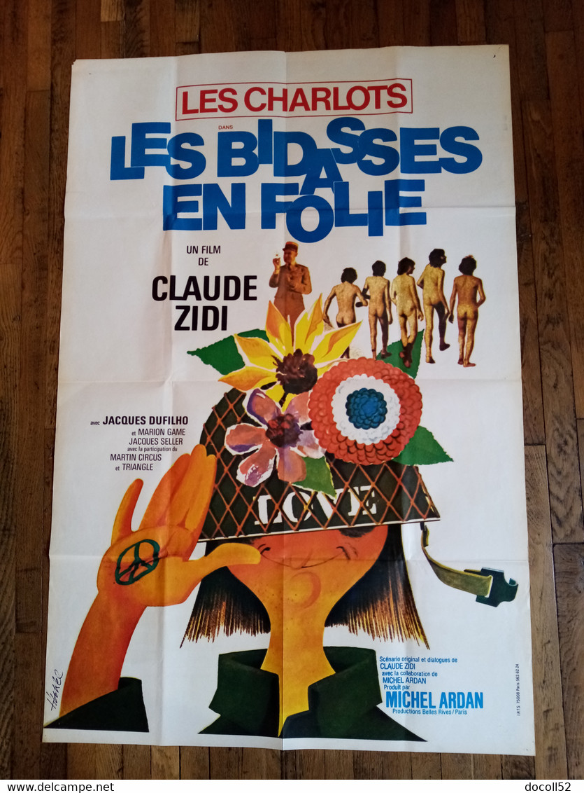 GRANDE AFFICHE CINEMA ORIGINALE ILLUSTREE C HUREL FILM 1971 LES BIDASSES EN FOLIE LES CHARLOTS 117CMX78CM DE CLAUDE ZIDI - Affiches & Posters