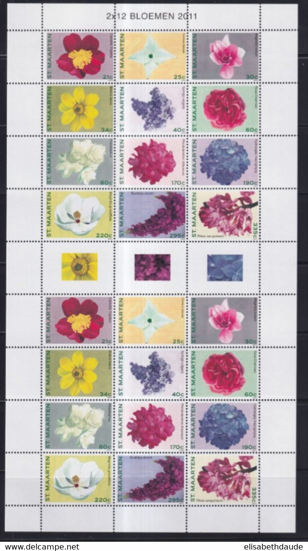 ST MARTEEN (ANTILLES HOLLANDAISES / NEDERLAND) - 2011 - FEUILLET  FLEURS ** MNH - VALEUR EMISSION (3000 ANG = 16 EUR) - Curaçao, Nederlandse Antillen, Aruba