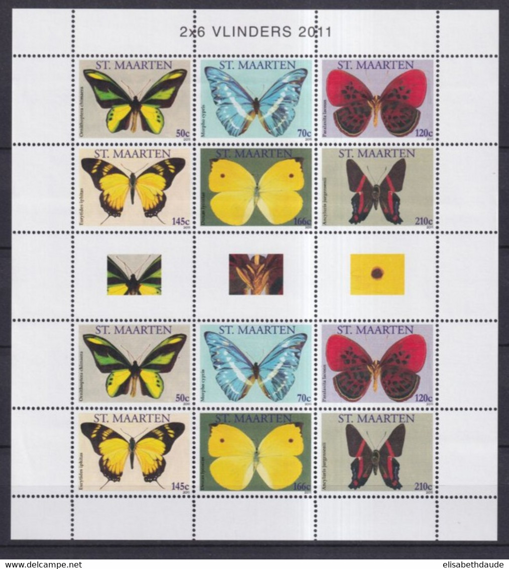 ST MARTEEN (ANTILLES HOLLANDAISES / NEDERLAND) - 2011 - PAPILLONS ** MNH - VALEUR EMISSION= 15.22 ANG / 8.1 EUR - Curacao, Netherlands Antilles, Aruba