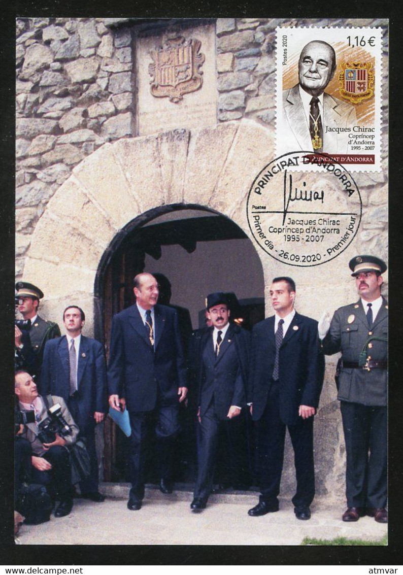 ANDORRA ANDORRE (2020) - Carte Maximum Card President Jacques Chirac Copríncep Armoiries Escudo Casa De La Vall Síndic - Cartes-Maximum (CM)