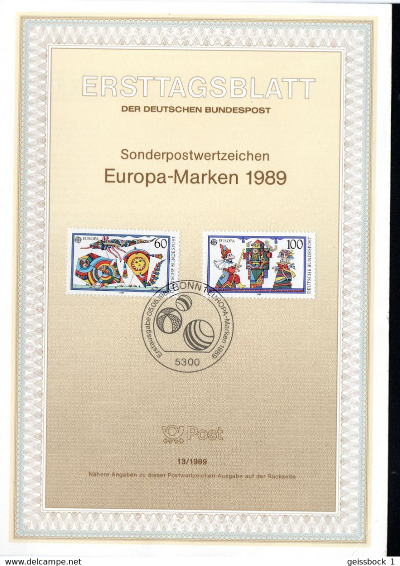 Bund 1989: Mi.-Nr. 1417-1418  ETB 13/1989:   Europa     (B014) - 1981-1990