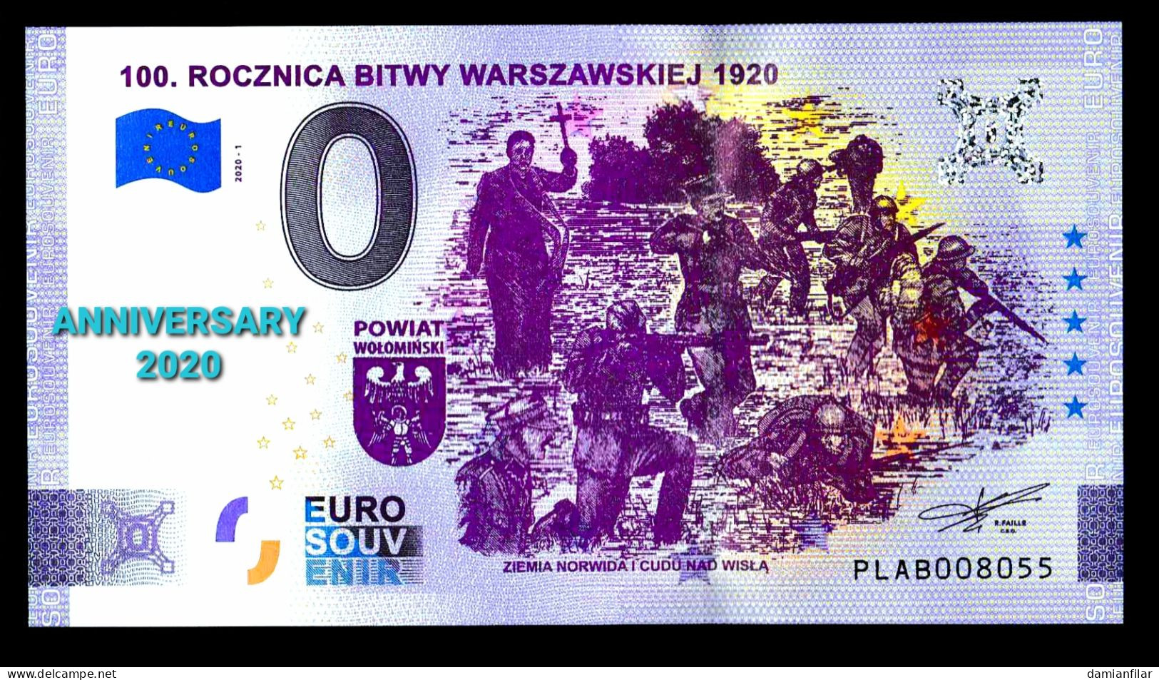 0 Euro Souvenir Rocznica Bitwy Warszawskiej  ANNIVERSARY Poland PLAB 	2020-1 - Pologne