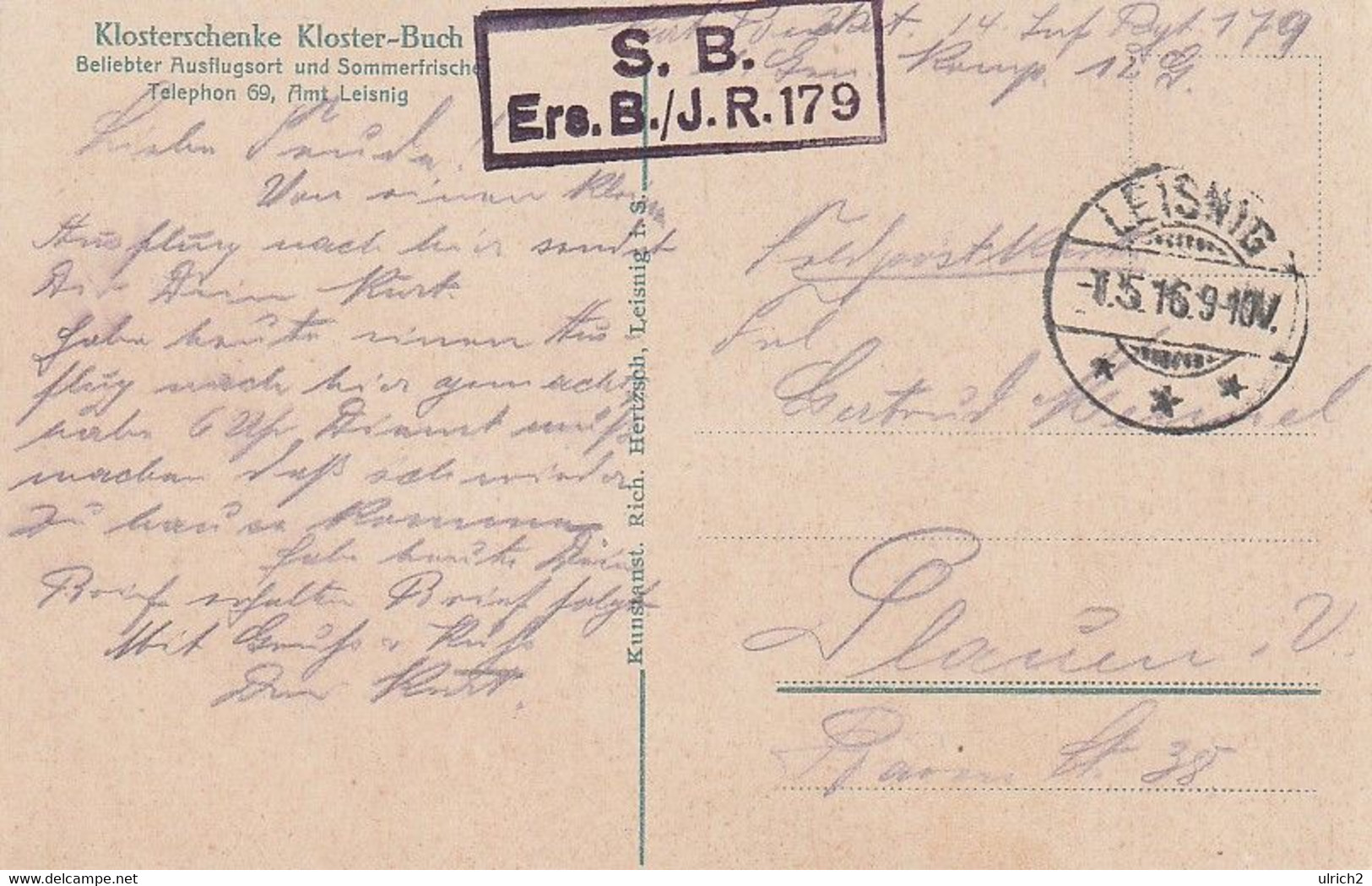 AK Kloster Buch - Feldpost Ers. B./J.R. 179 - 1916 (62018) - Leisnig