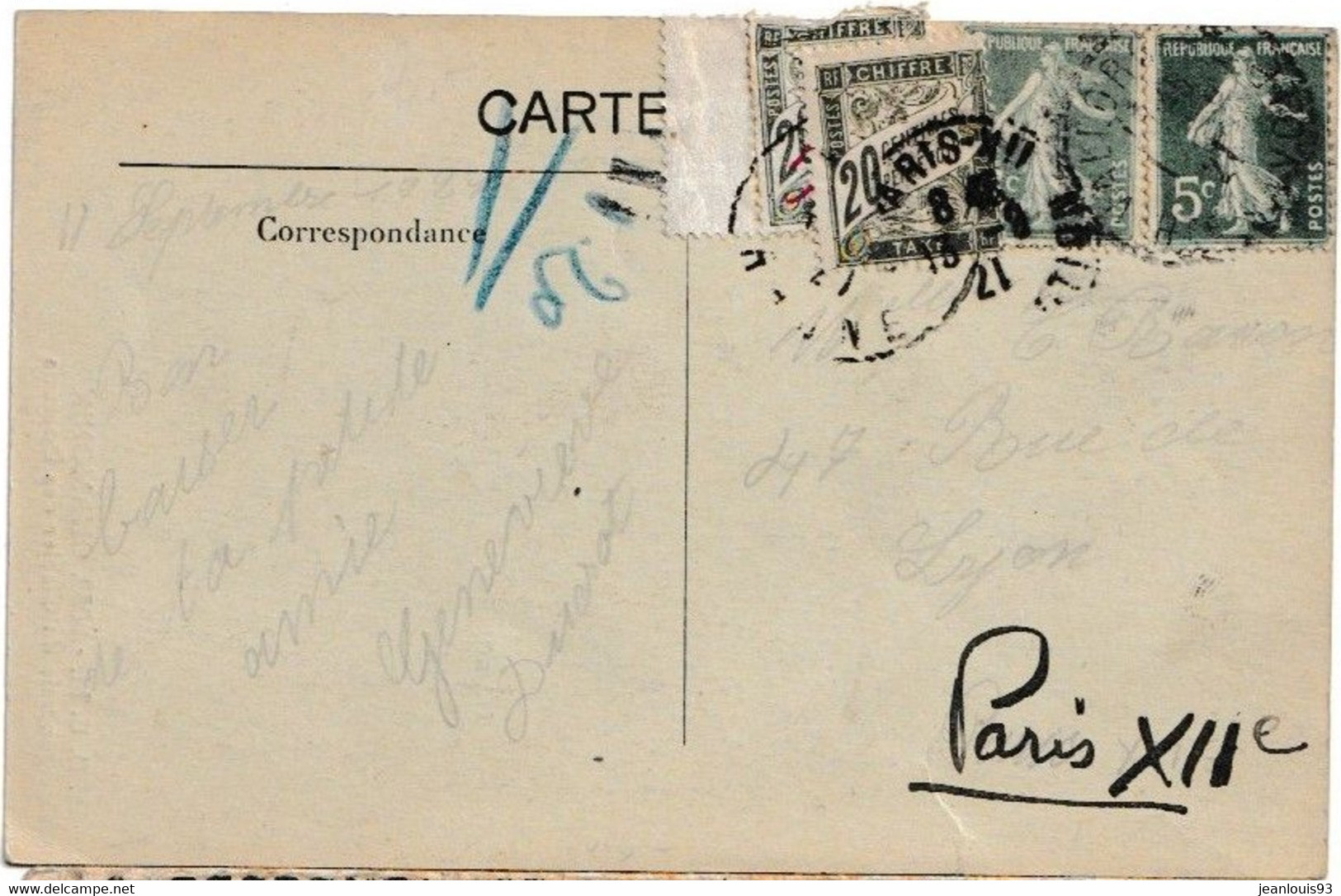 FRANCE - CARTE TAXEE CHAMONIX POUR PARIS 1921 A PRIORI -TRICHE- TIMBRE TAXE MAROC UTILISE SUR CARTE POUR FRANCE - Lettres & Documents