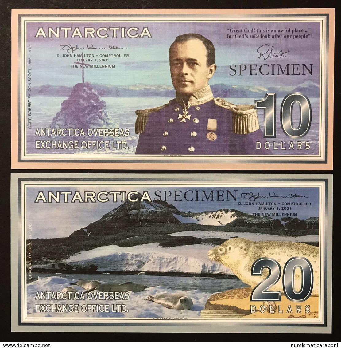 Antartica 10 + 20 $ Dollars 2001 Specimen Unc Fds Lotto.4191 - Moneta Locale