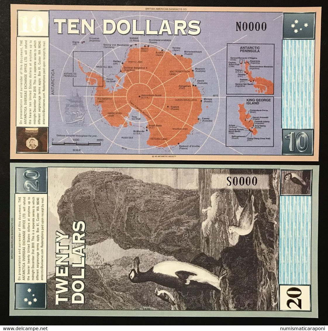 Antartica 10 + 20 $ Dollars 2001 Specimen Unc Fds Lotto.4191 - Local Currency