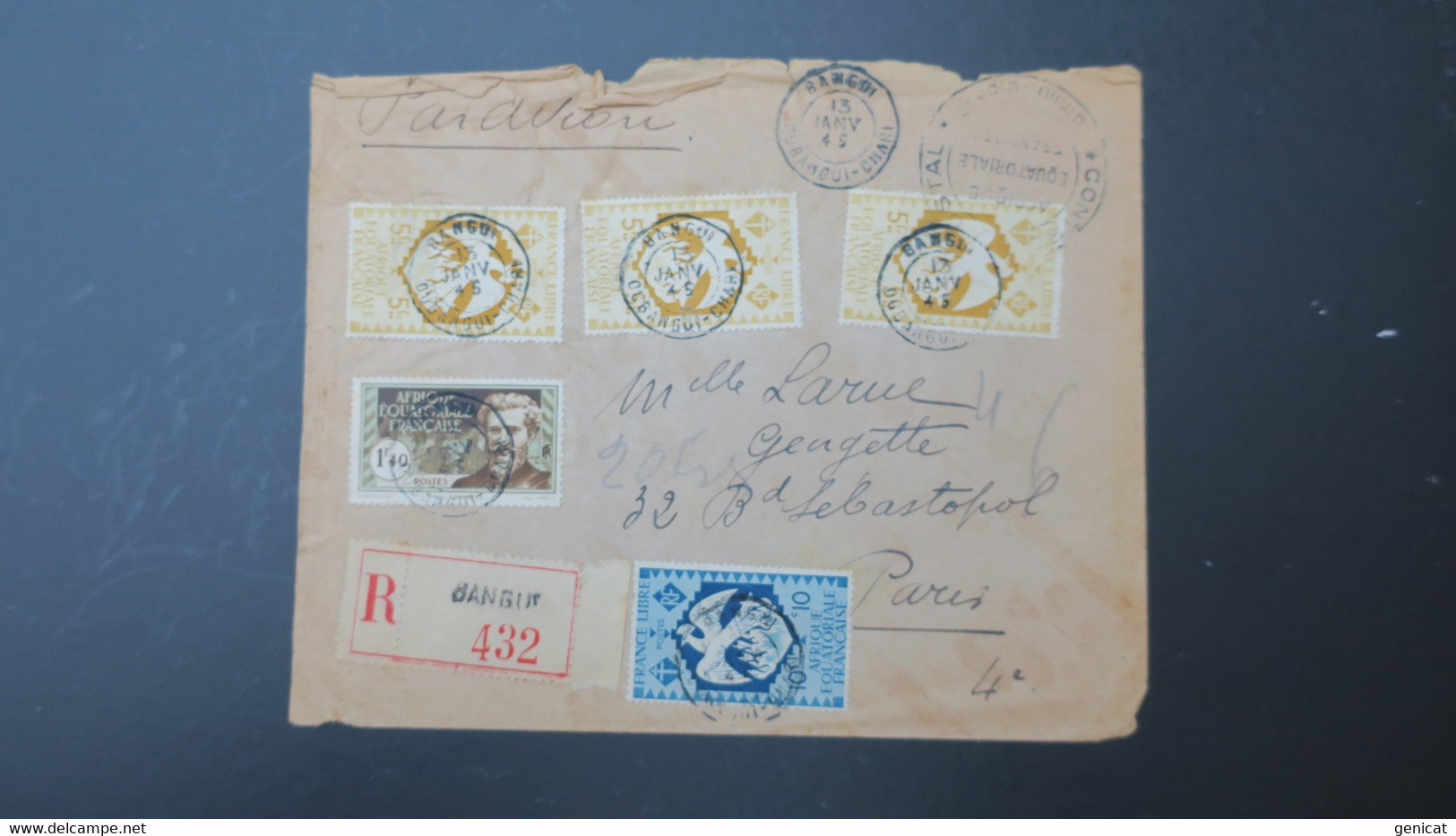 Oubangui-Chari Lettre Bangui Janvier 1945 Recommandé Pour Paris Censure Controle Postal AEF - Lettres & Documents