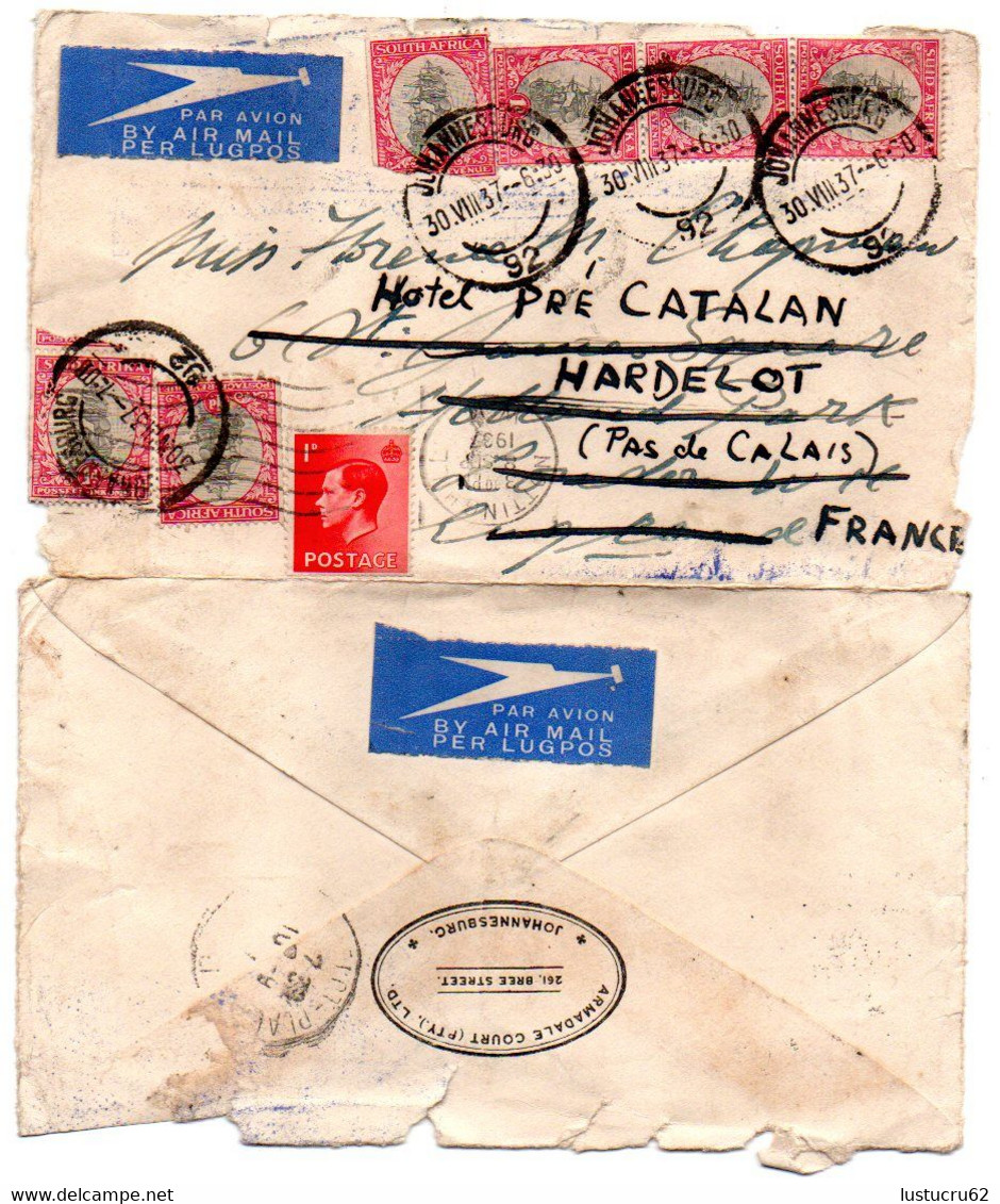 HARDELOT - Enveloppe Timbrée 1937 Provenant De Johannesburg - 1840 Mulready-Umschläge