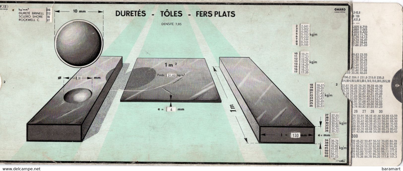 Règle à Calcul Coulissante  MARO  DURETÉS TÔLES FERS PLATS Moment De Résistance - Otros & Sin Clasificación