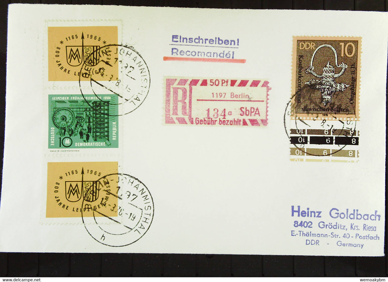 DDR: R-Fern-Bf Mit Selbstbed.-R-Zettel 50 Pf 1197 Berlin (134 A) -mit Einliefgsschein V 14.3.78 Mit 10 Pf Fj-Messe 1964 - R-Zettel