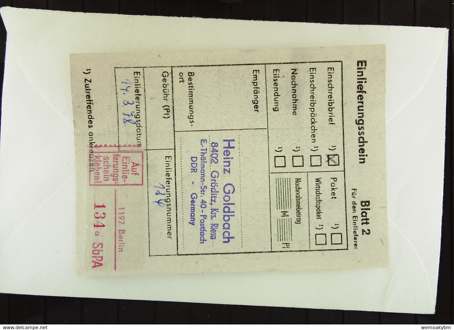 DDR: R-Fern-Bf Mit Selbstbed.-R-Zettel 50 Pf 1197 Berlin (134 A) -mit Einliefgsschein V 14.3.78 Mit 10 Pf Fj-Messe 1964 - Etichette Di Raccomandazione