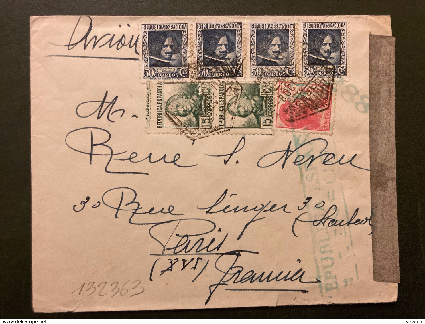 LETTRE Par Avion Pour La FRANCE TP 50c Bande De 4 + 45c + CONCEPCION 15c Paire Variété Piquage Décalé OBL.8 OCT 38 + CEN - Marques De Censures Nationalistes