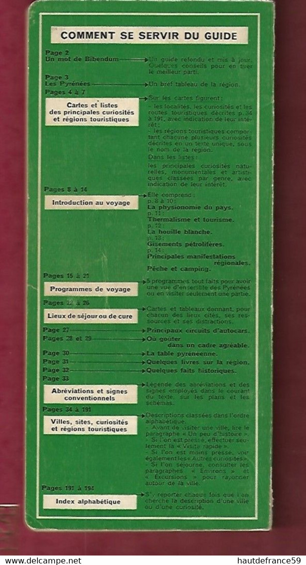 GUIDE Du Pneu MICHELIN  Vert  1951-52 PYRENEES - Non Classés