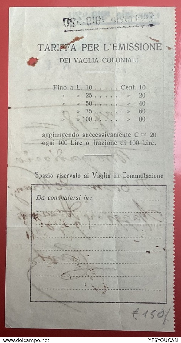 "MERCA SOMALIA ITALIANA 1919" Vaglia Coloniale Servizio (lettera Africa Orientale Italia Colonie Cover Money Order - Somalia