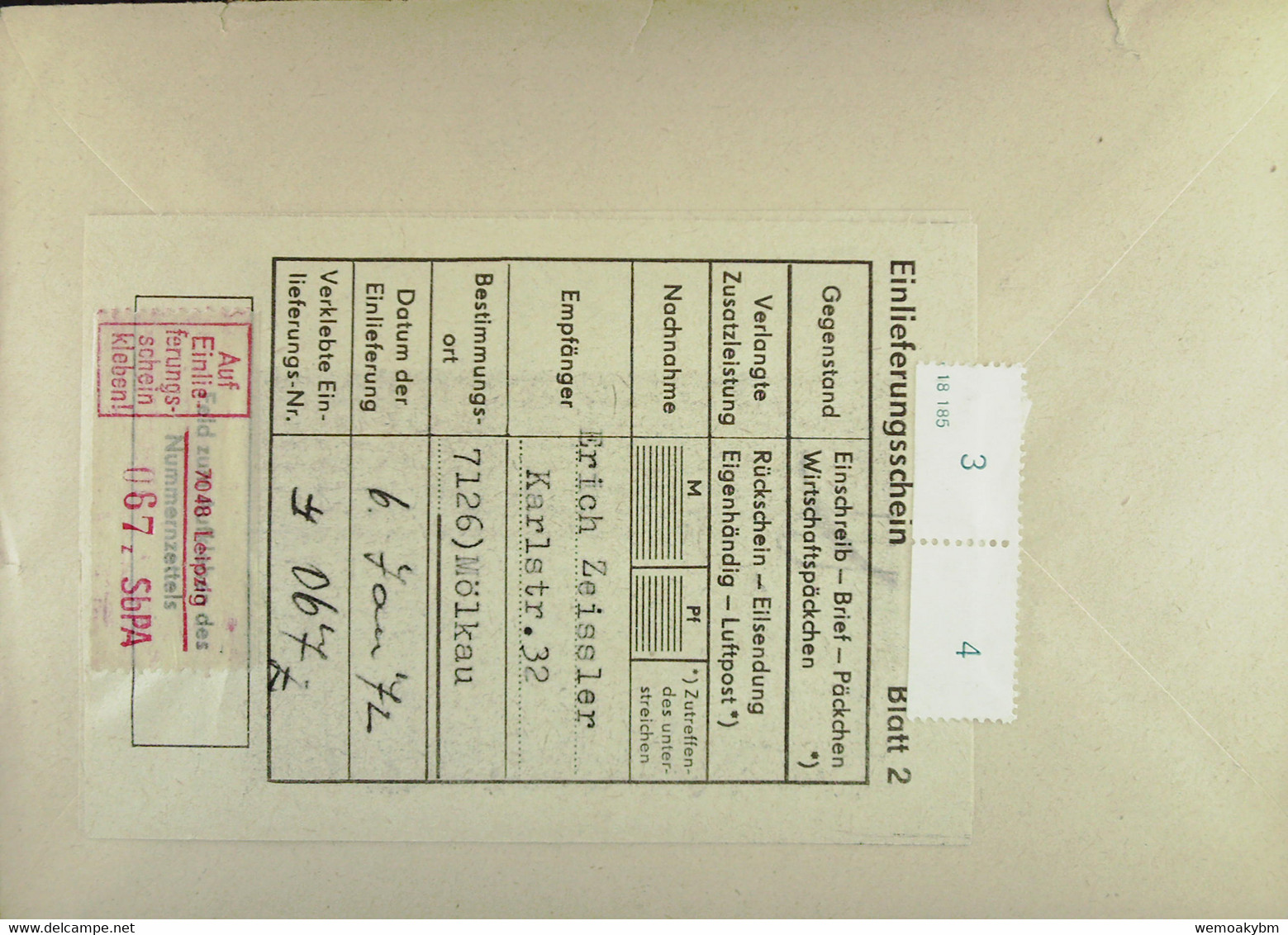 DDR: R-Fern-Bf Mit Selbstbed.-R-Zettel 50 Pf 7048 Leipzig (067 Z) -mit Einliefgsschein V 6.1.72 Mit 25 Pf Mahnmal - R-Zettel