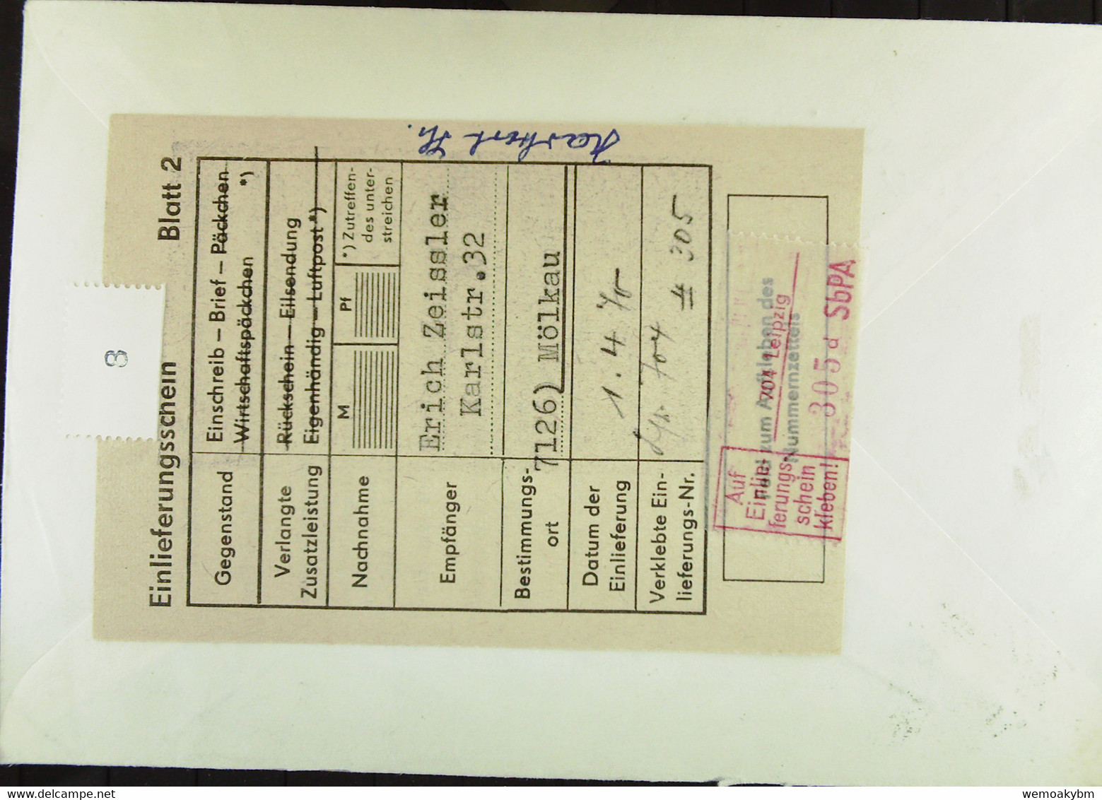 DDR: R-Fern-Bf Mit Selbstbed.-R-Zettel 50 Pf 704 Leipzig (305 D) -mit Einliefgsschein Vom 1.4.70 Mit 25 Pf Russ. Malerei - Etiquetas De Certificado