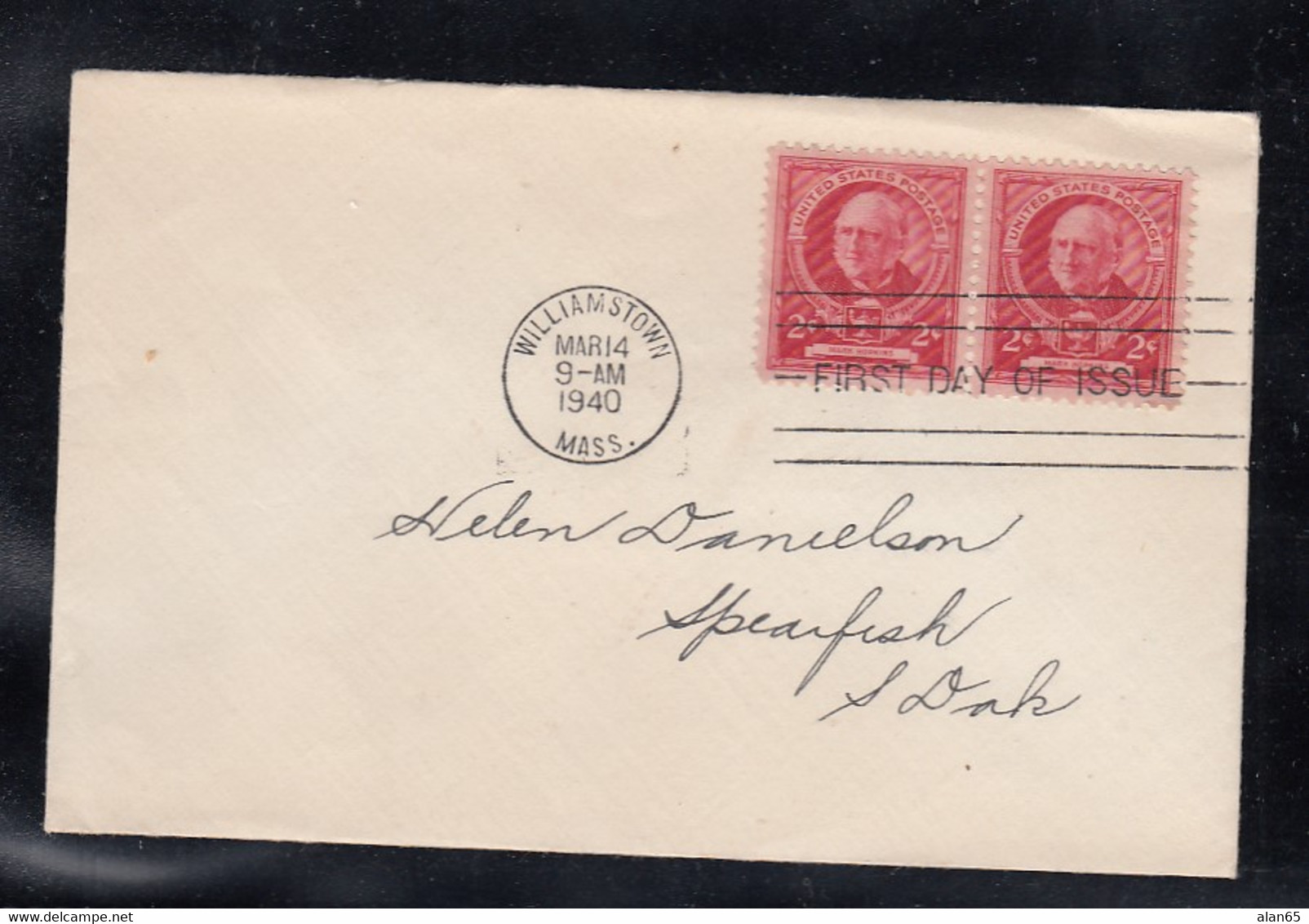 Sc#870, Mark Hopkins 2-cent Educator Issue First Day Of Issue Cover Williamstown Massachusetts 14 March 1940 - 1851-1940