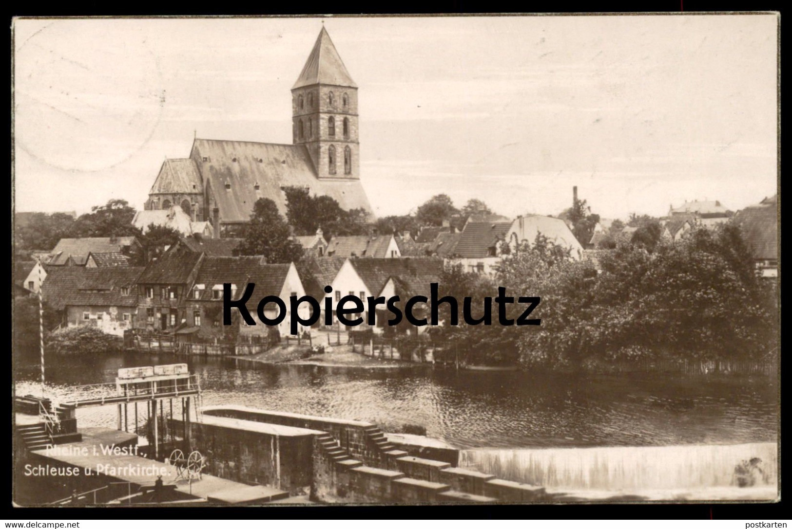 ALTE POSTKARTE RHEINE IN WESTFALEN SCHLEUSE UND PFARRKIRCHE 1927 EMS Ansichtskarte AK Cpa Postcard - Rheine