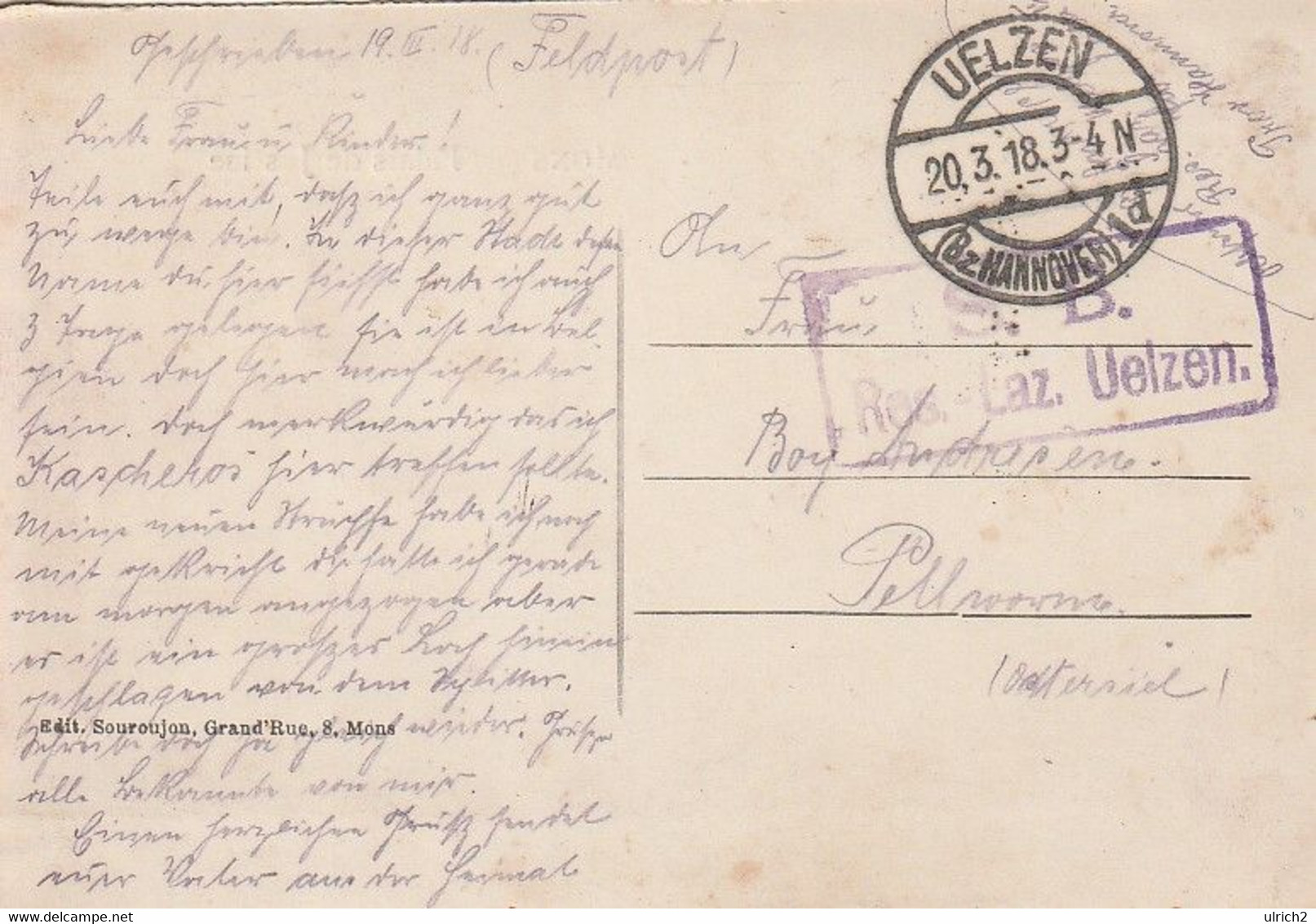 AK Mons - Palais De Justice - Feldpost Res.-Lazarett Uelzen - 1918 (62029) - Mons