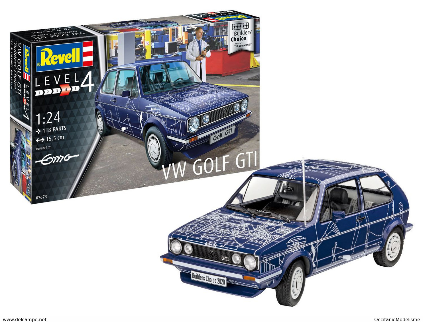 Revell - VW VOLKSWAGEN GOLF GTI Maquette Voiture Kit Plastique Réf. 07673 Neuf 1/24 - Auto's