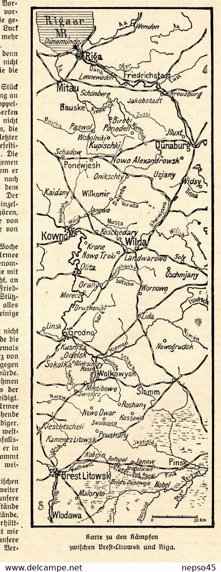 Kriegs Jahr 1915.Brest-Litowsk.Riga.Kowno.Wilna.Wlodawa.Dünaburg.Karte Zu Den Kämpfen In Ostgalizien - Allemand