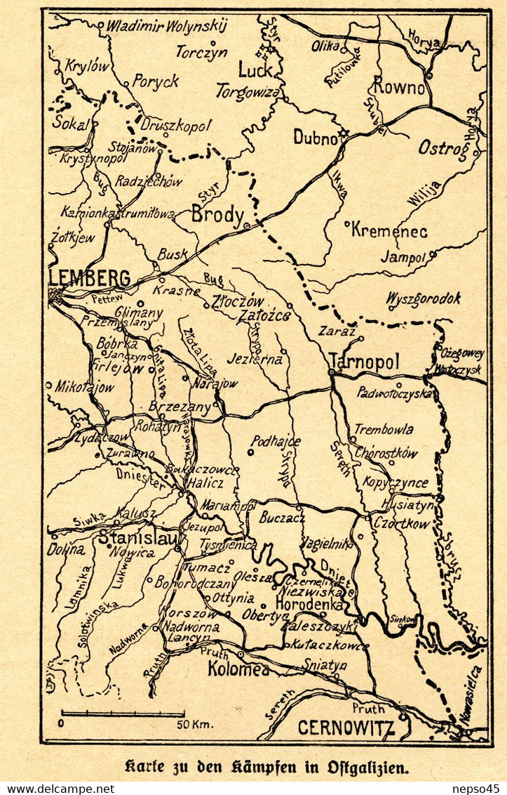 Kriegs Jahr 1915.Brest-Litowsk.Riga.Kowno.Wilna.Wlodawa.Dünaburg.Karte zu den Kämpfen in Ostgalizien