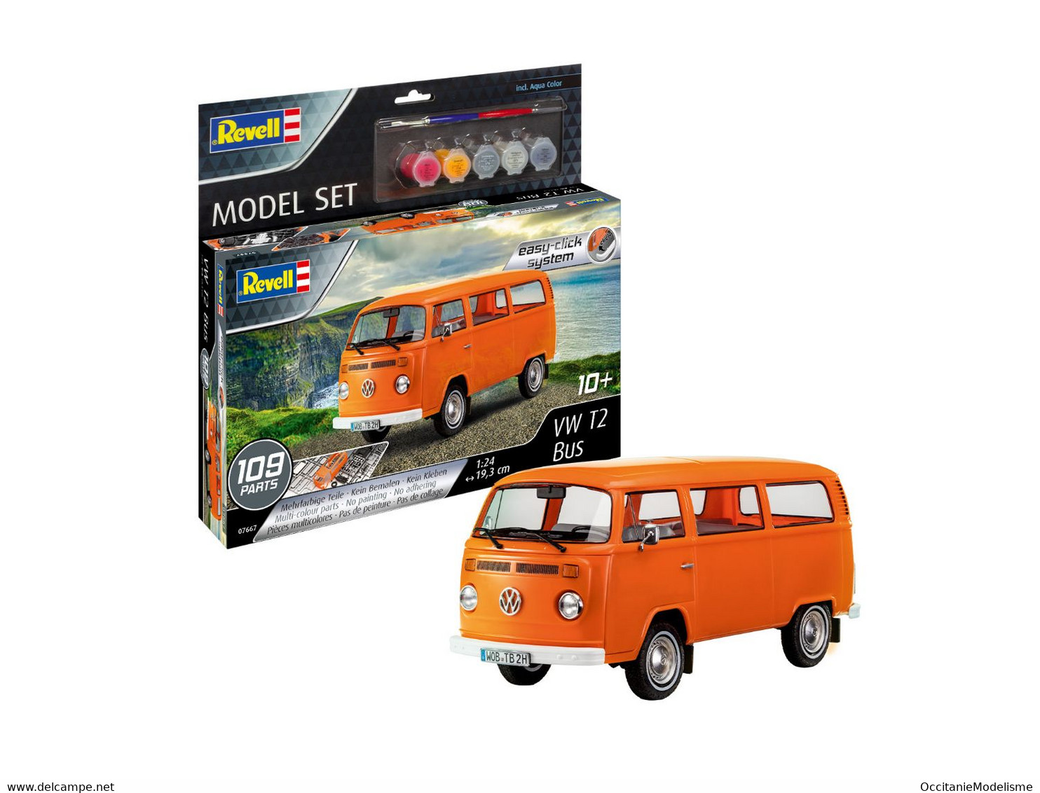 Revell - SET VW Volkswagen T2 Bus Combi + Peintures Easy-Click Maquette Kit Plastique Réf. 67667 Neuf NBO 1/24 - Autos
