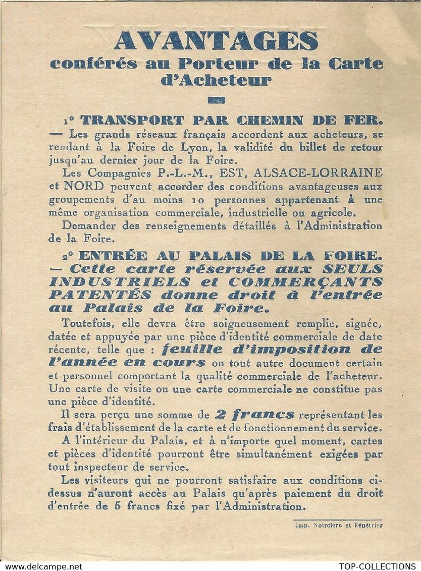 1930 CARTE PARTICIPANT FOIRE INTERNATIONALE  DE  LYON  CIE LYONNAISE DE CONSTRUCTION VOITURES JOUETS ENFANTS B.E.V.SCANS - 1900 – 1949