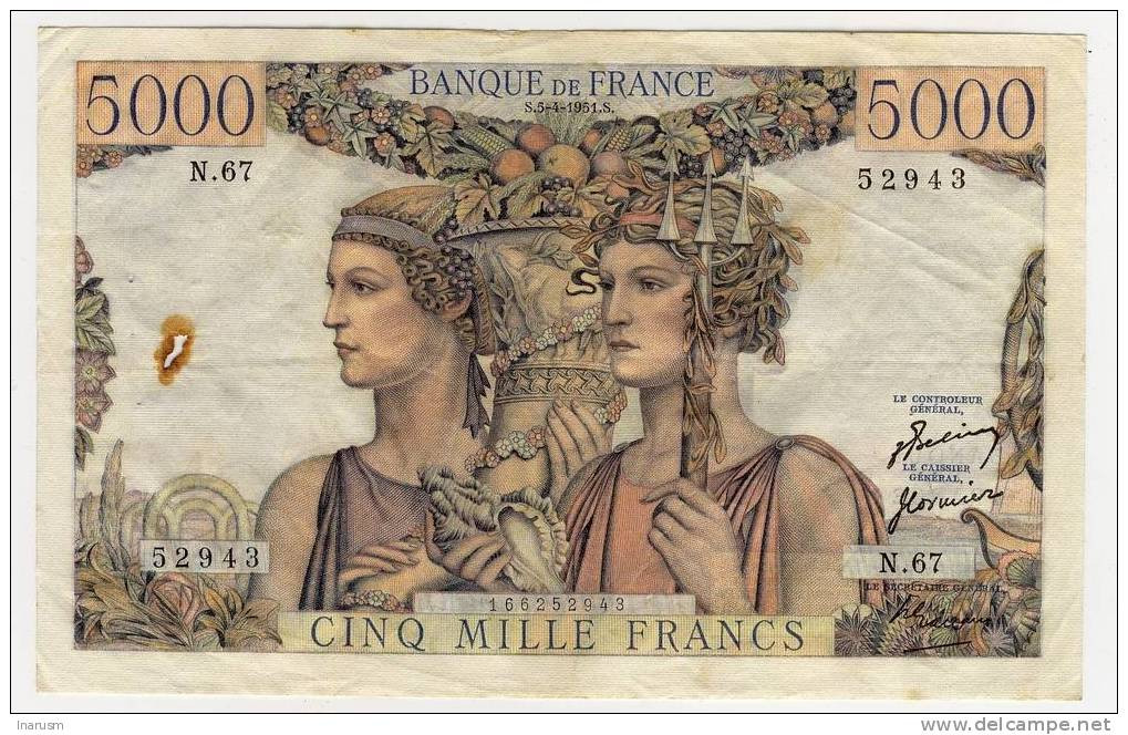5000 Francs Terre Et Mer - 05/04/1951  -  Alphabet N.67  - Fayette N° 48/4 - 5 000 F 1949-1957 ''Terre Et Mer''
