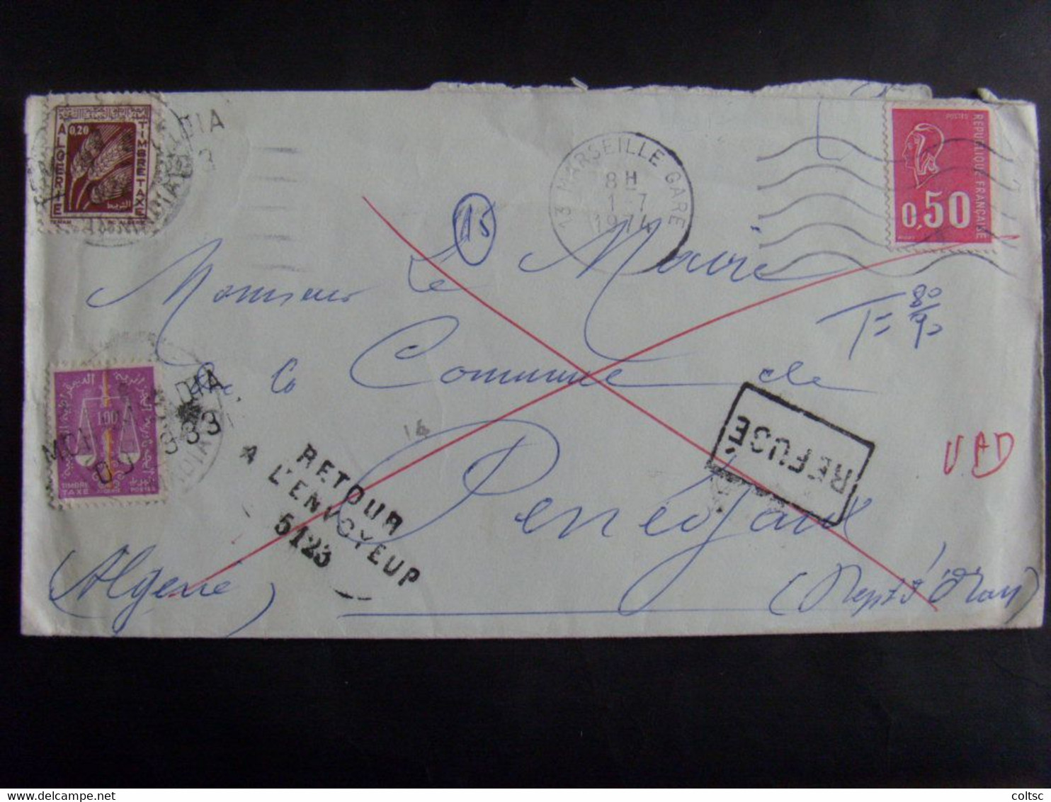 18575- Lettre Avec Marianne De Béquet > Algérie Taxée à L'arrivée, Refusée Par Son Destinataire, Retournée à L'envoyeur - 1960-.... Used