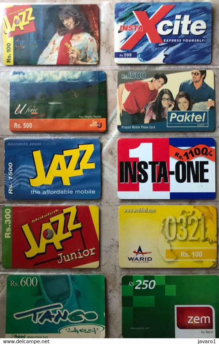 PAKISTAN MobilE  : 10 DIFFERENT CARDS AS PICTURED ( Lot 2 ) USED - Pakistan