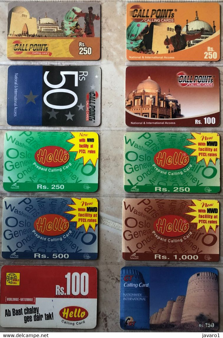 PAKISTAN REMOTE  : 10 DIFFERENT CARDS AS PICTURED ( Lot 3 ) USED - Pakistan