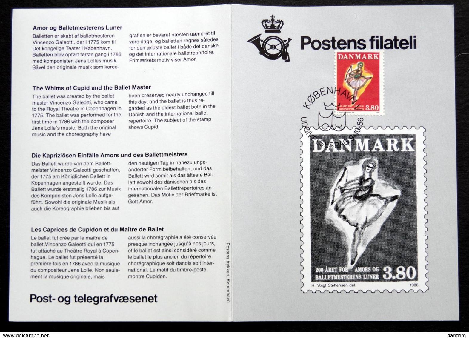 Denmark 1986 Ballet Dancer MiNr885  FDC  ( Lot Ks) - FDC