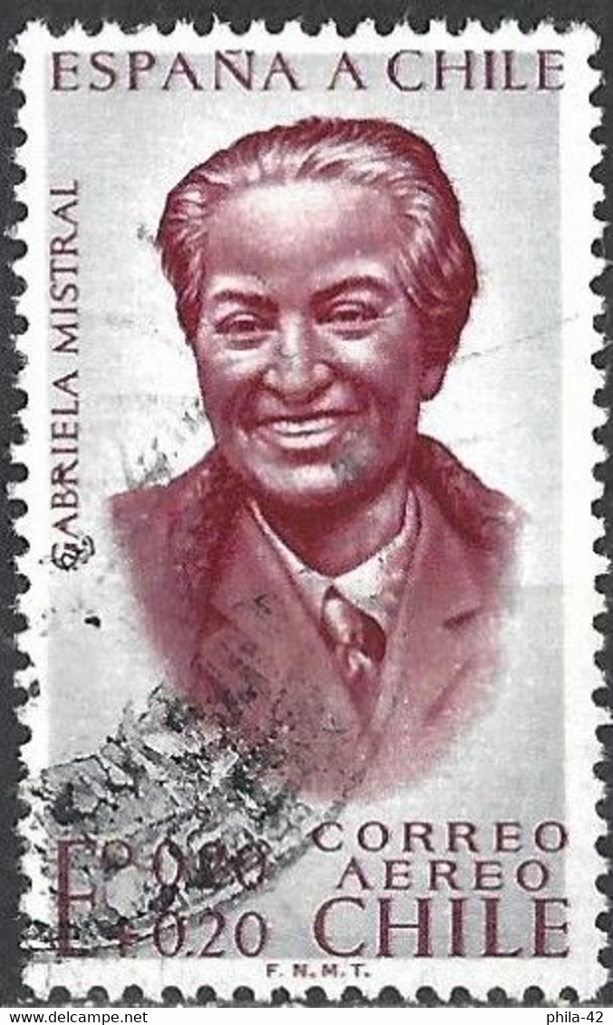 Chile 1961 - Mi 599 - YT Pa 206  ( Nobel Prize, Gabriela Mistral, Poet ) Airmail - Ecrivains