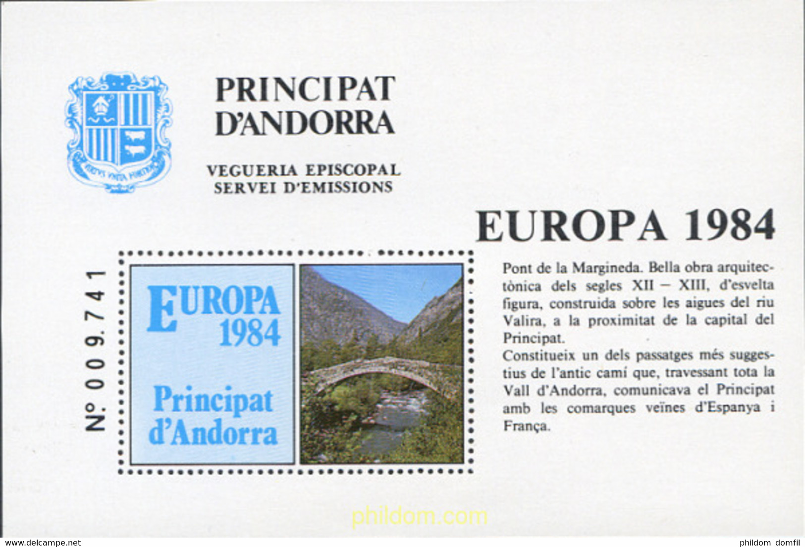 259962 MNH ANDORRA. Vegueria 1984 PUENTE DE LA MARGINEDA - Vegueria Episcopal