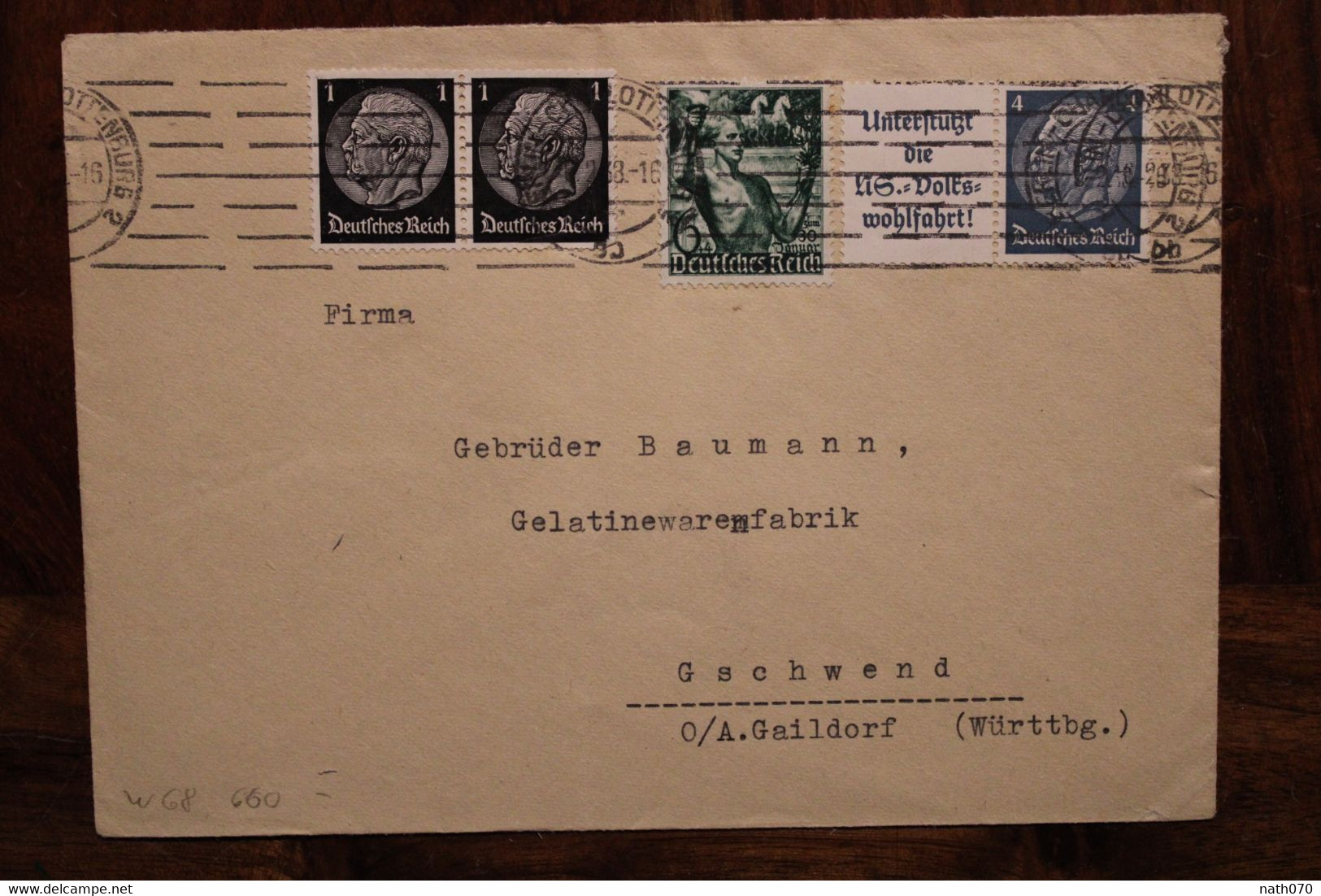 1942 Gschwend Deutsches Dt Reich Cover Mi 600 Oblit Mecanique Mechanisch - Cartas & Documentos