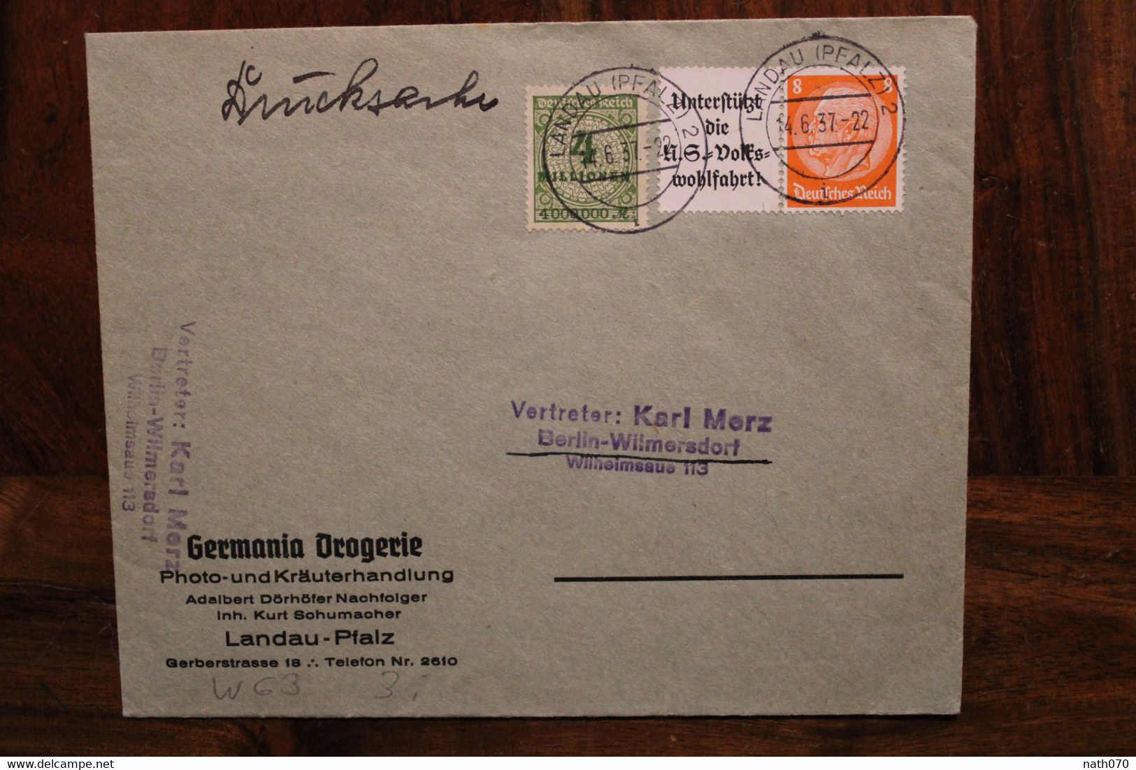 1937 Landau Deutsches Dt Reich Cover Drucksache Cover - Lettres & Documents