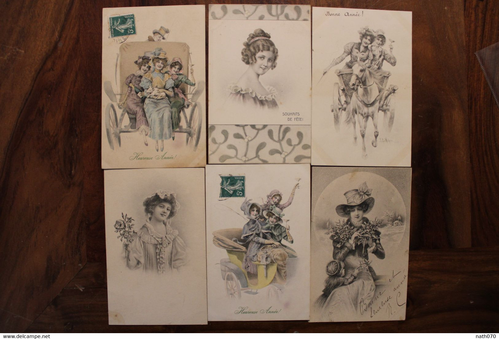 AK 1900's Lot De 6 CPA Femmes élégantes Heureuse Année Illustrateur M M VIENNE Litho Voyagées - Vienne