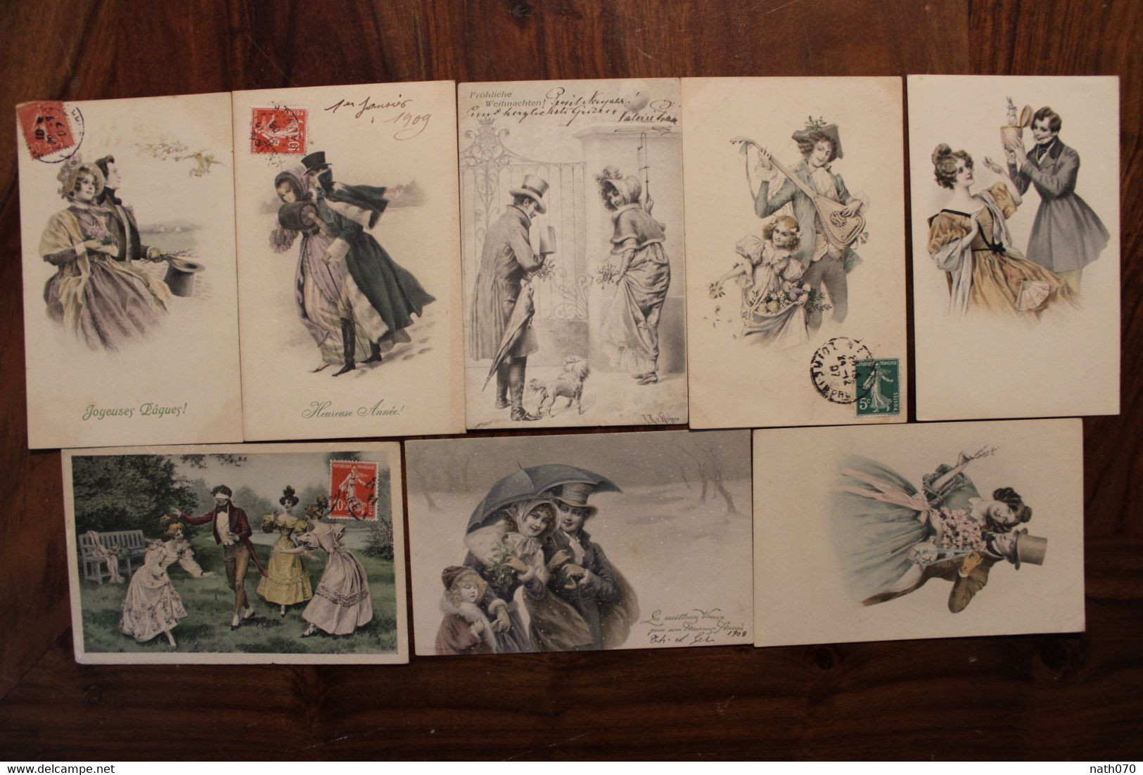 AK 1900's Lot De 8 CPA Femmes élégantes Couple Heureuse Année Illustrateur M M VIENNE Litho Voyagées Autriche Suisse - Vienne