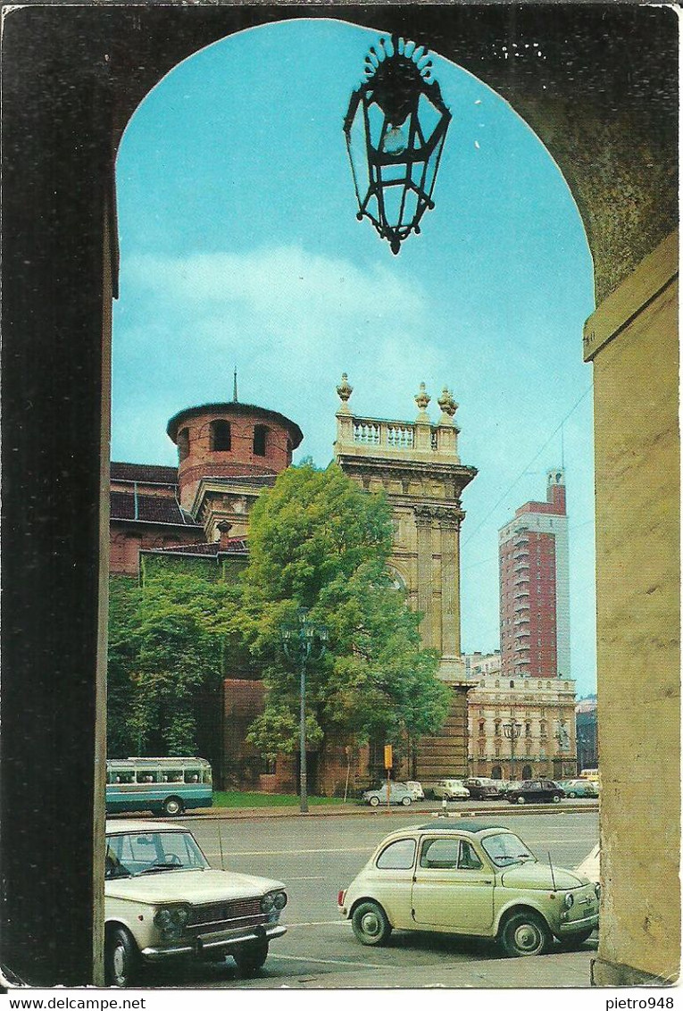 Torino (Piemonte) Scorcio Di Piazza Castello Con Palazzo Madama E Grattacielo, Auto D'Epoca Fiat 500, Old Cars - Palazzo Madama