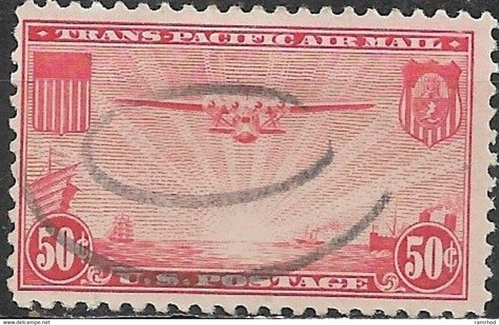 USA 1935 Air. Trans-Pacific Air Mail - Martin M-130 Flying Boat - 50c. - Red FU - 1a. 1918-1940 Used