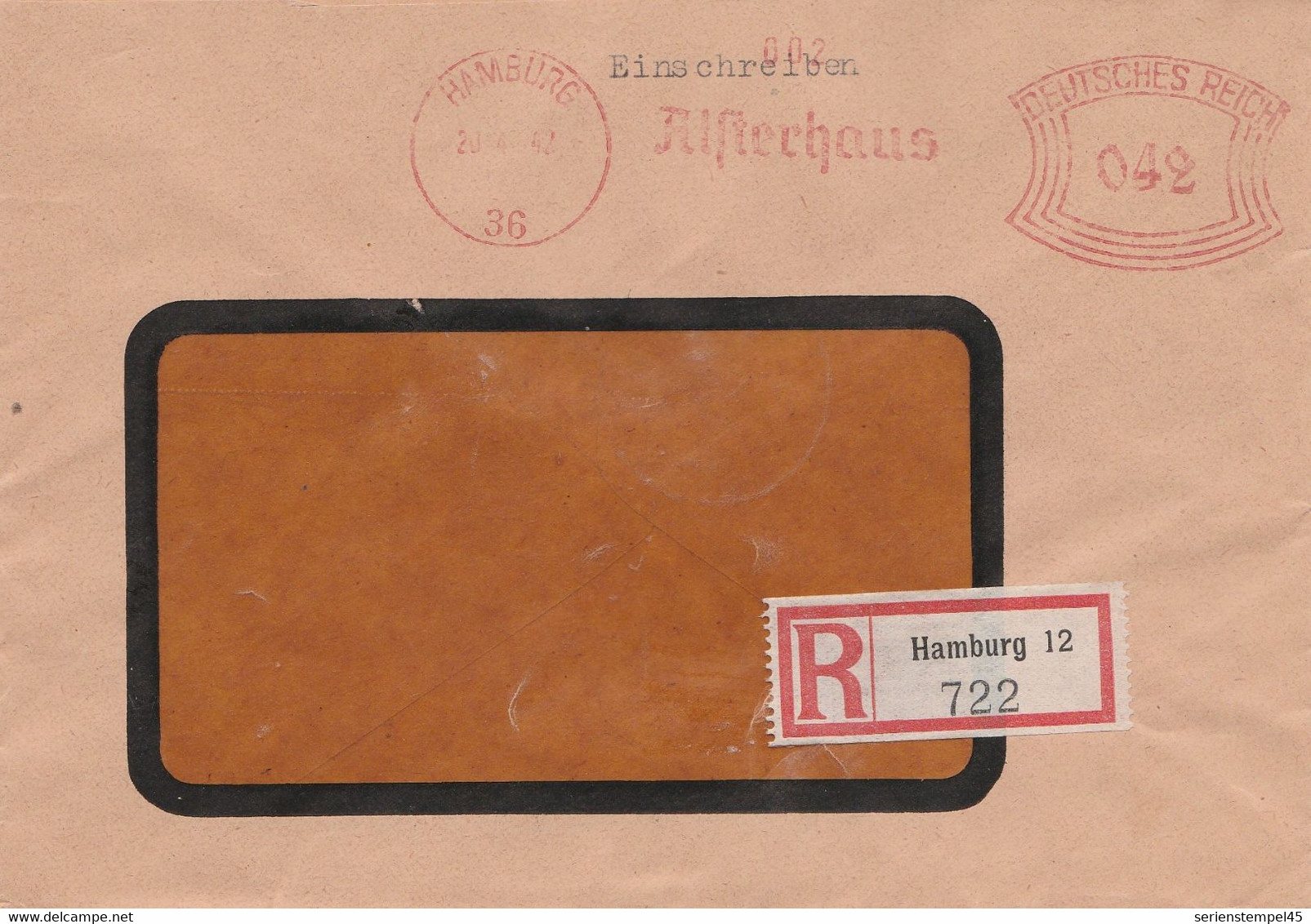 Deutsches Reich Einschreibe Brief Mit Freistempel Hamburg 36 1942 Alsterhaus - Marcophilie - EMA (Empreintes Machines)