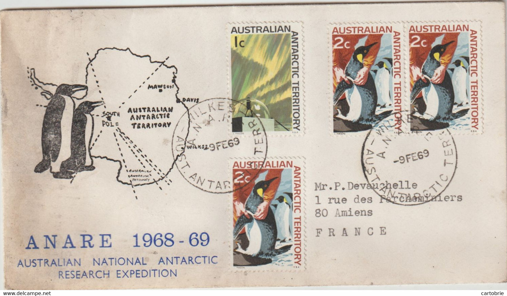 AUSTRALIAN NATIONAL ANTARTIC RESEARCH EXPEDITION 1968-1969 - Postée 9 Février 1969 - Cartas & Documentos