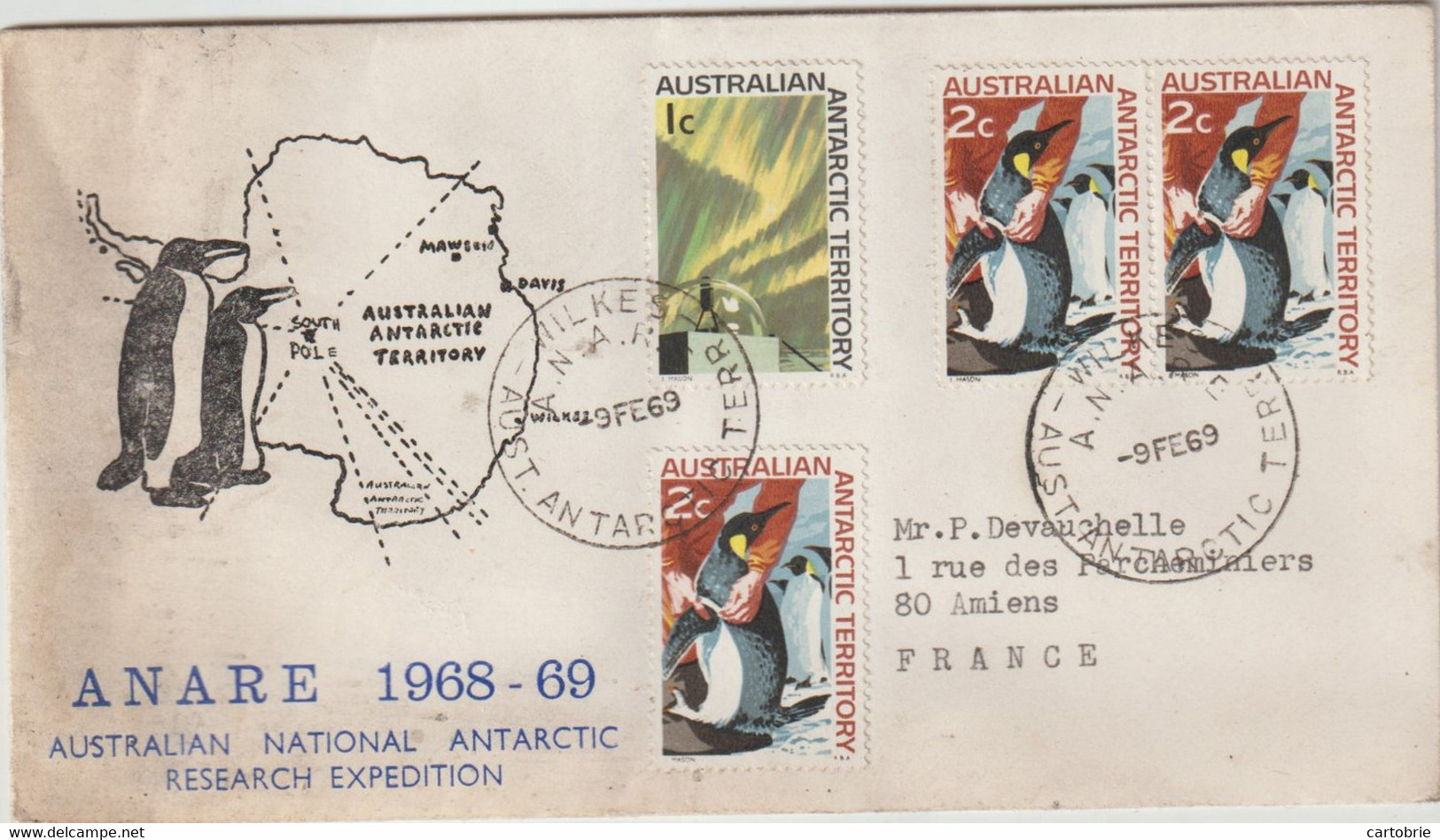 AUSTRALIAN NATIONAL ANTARTIC RESEARCH EXPEDITION 1968-1969 - Postée 9 Février 1969 - Briefe U. Dokumente