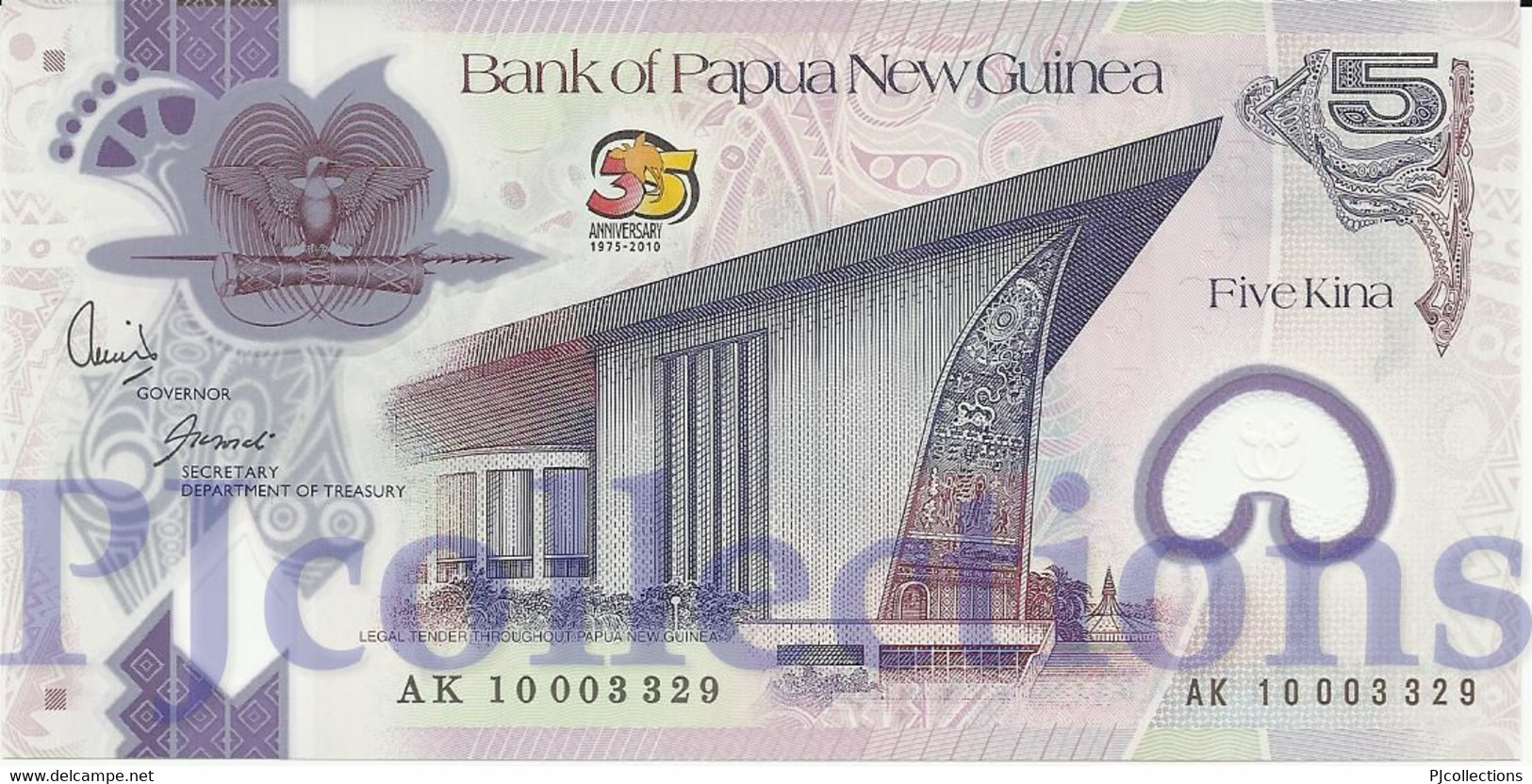 PAPUA NEW GUINEA 5 KINA 2010 PICK 39 POLYMER UNC - Papua New Guinea